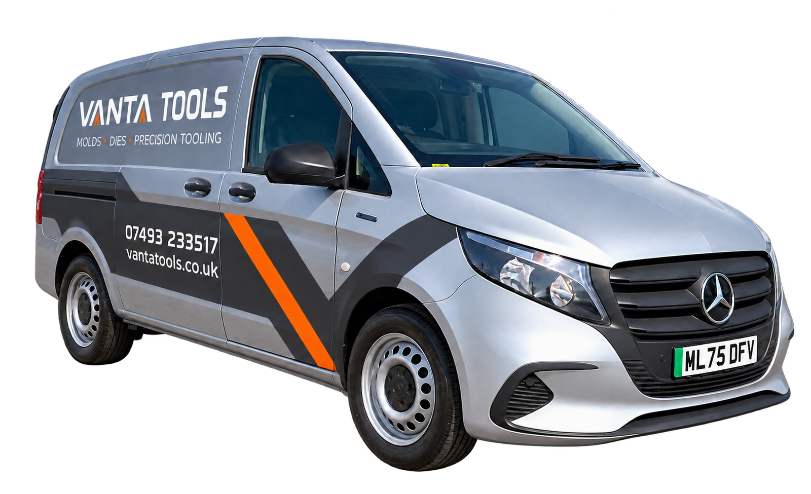 Silver Vanta Tools Mercedes van with graphite and orange livery